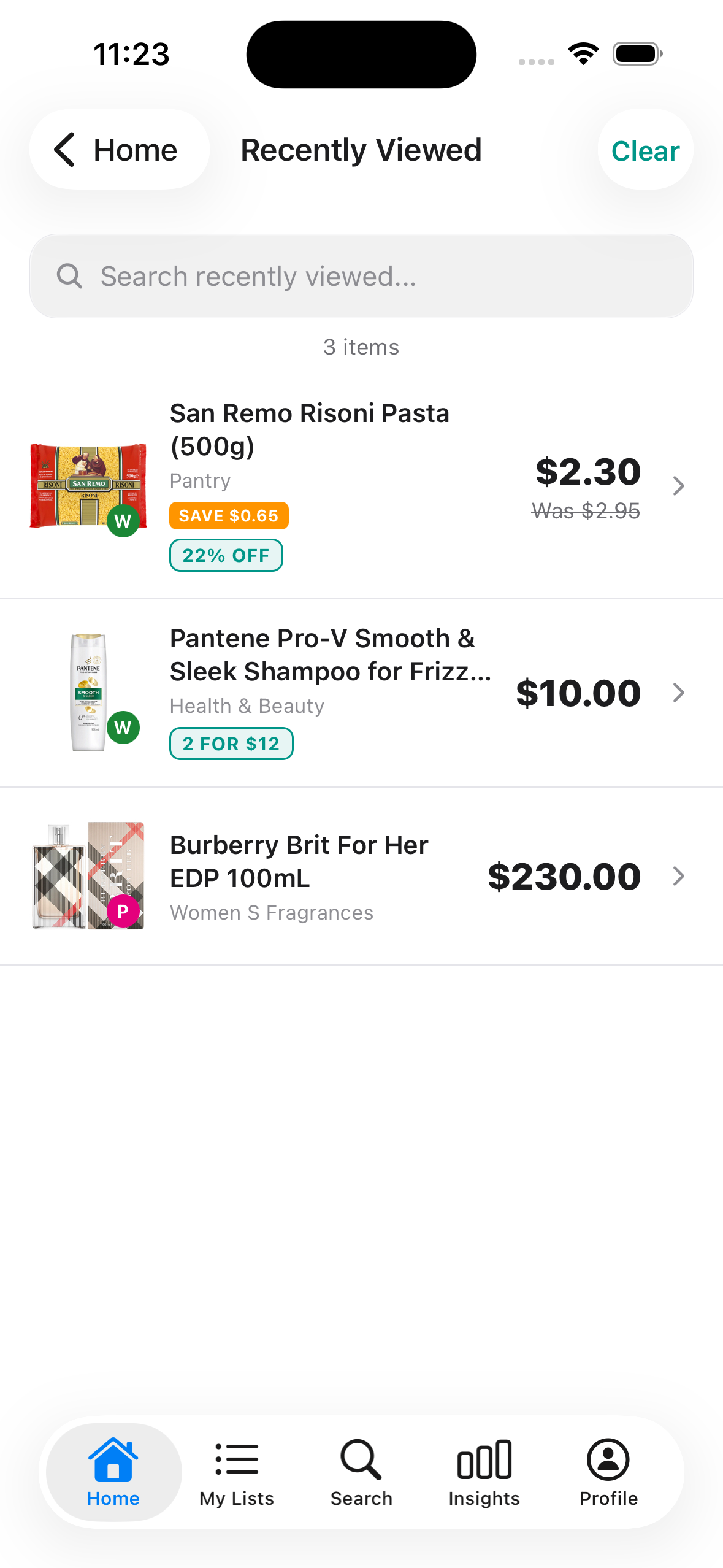 Recently Viewed in Discount Trolley, with San Remo Risoni, Pantene and Burberry. Tap back into any of them before you set an alert.